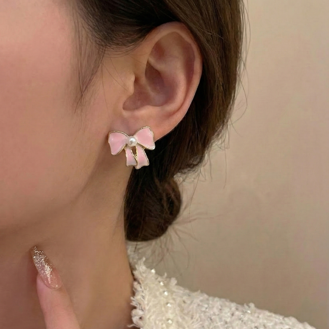 Blush Bow Pearl Earrings