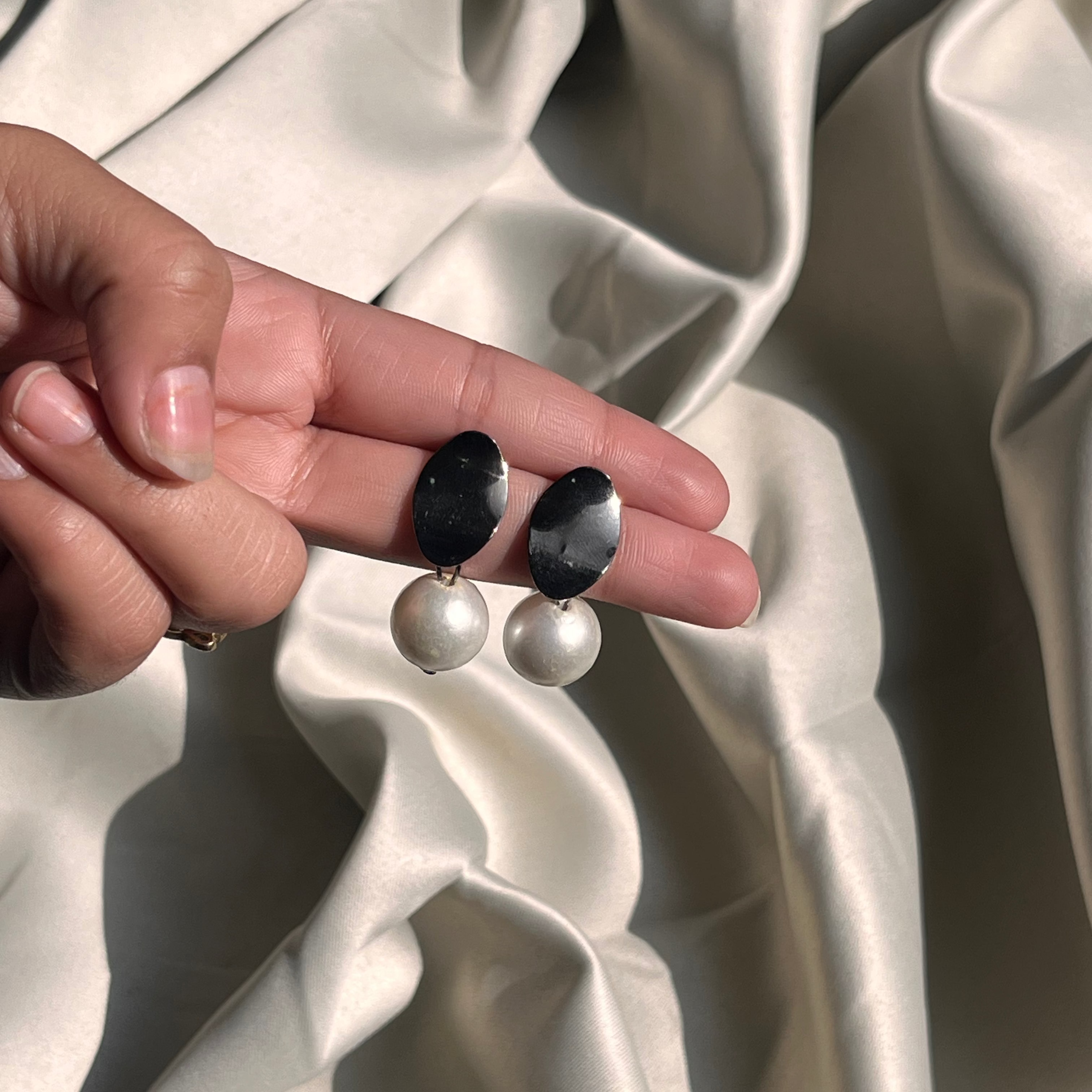 Eclipse Dark Chrome Pearl Drop Earrings