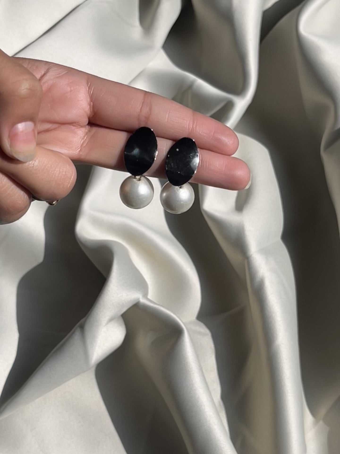 Eclipse Dark Chrome Pearl Drop Earrings