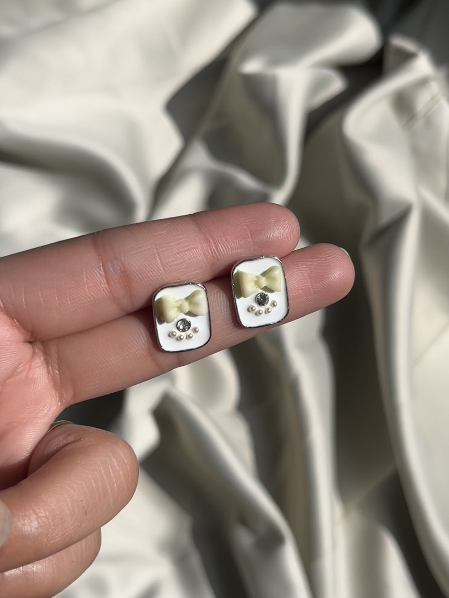 Pearl Sunshine Bow Studs Earrings